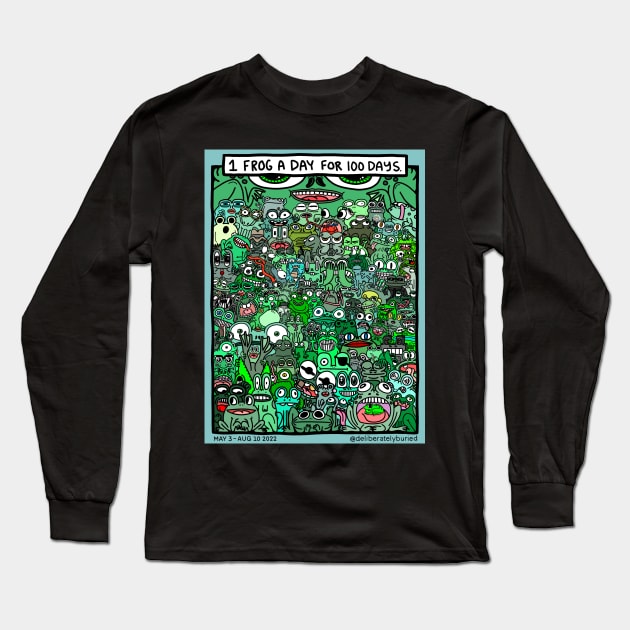 100 Frogs Long Sleeve T-Shirt by Deliberately Buried